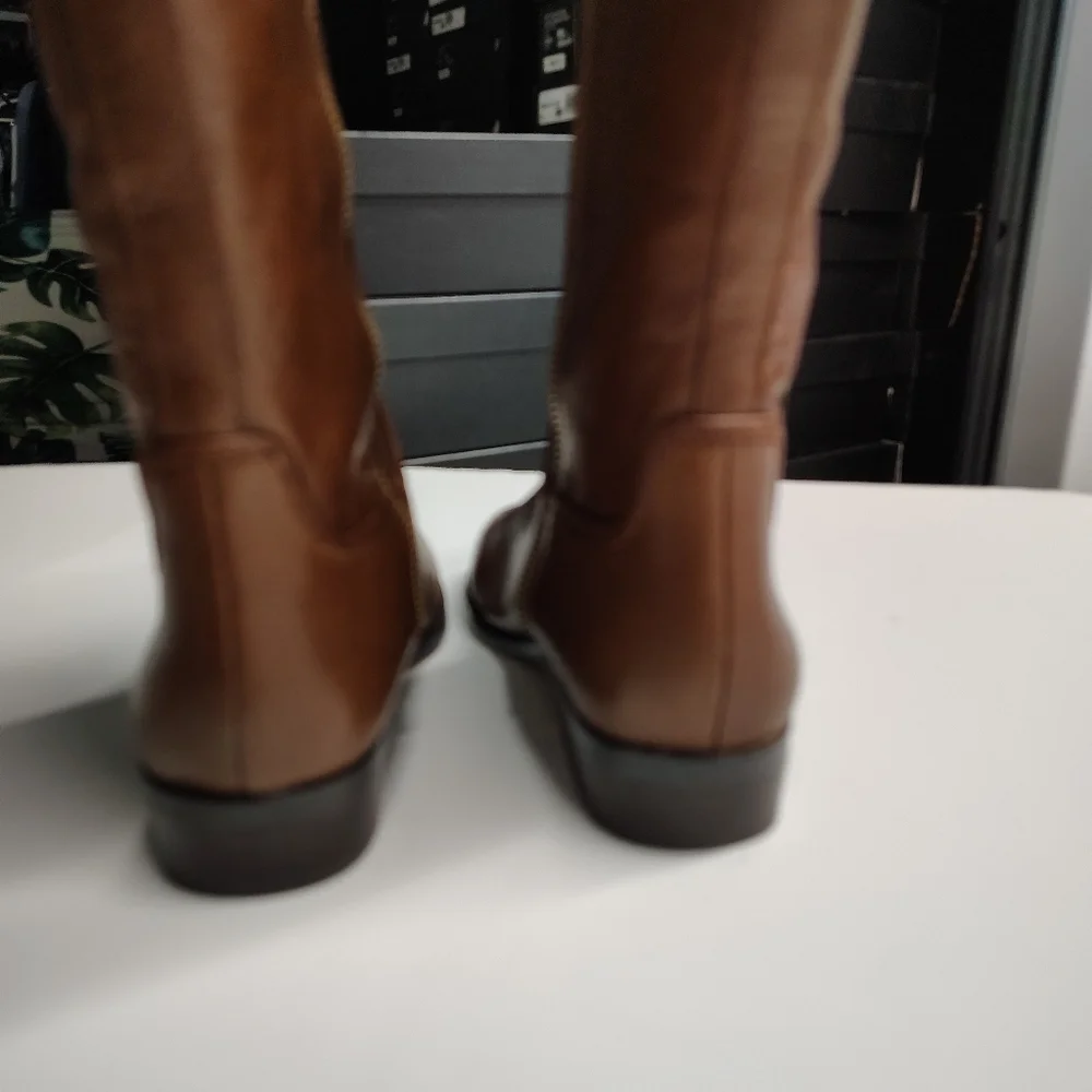 Coach Linette Riding Boots Cognac Calf Leather Tall Boots Size 5M NIB